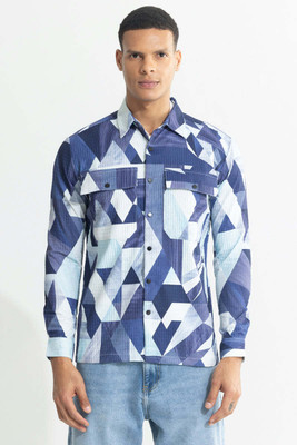 Snitch Men Self Design Casual Blue Shirt