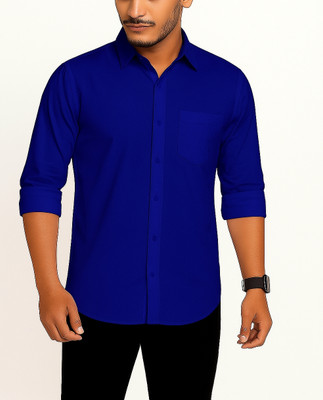 Gjfxv Men Solid Formal Blue Shirt