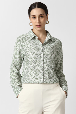 VAN HEUSEN Women Geometric Print Formal White Shirt