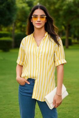 vairagee Women Striped Casual Yellow Shirt