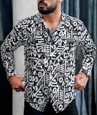 Plus91 Men Printed Casual Black Shirt
