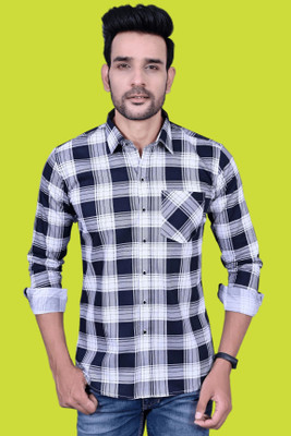 BlackLilly Men Checkered Casual White, Black Shirt