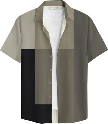 Bullmer Men Printed Casual Khaki Shirt