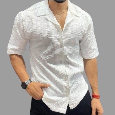 VISHV Men Solid Casual White Shirt