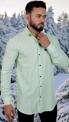 GCFAB Men Checkered Casual Light Green Shirt