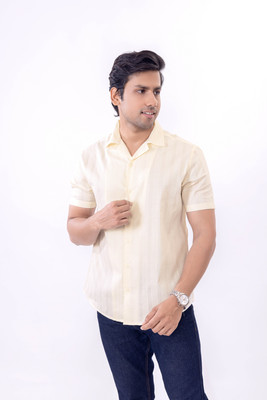 Klafter Men Self Design Casual Yellow Shirt