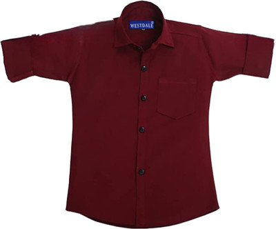 THE TINGE Boys Solid Casual Maroon Shirt