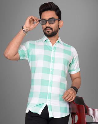 Tyzlo Men Checkered Casual White, Light Green Shirt