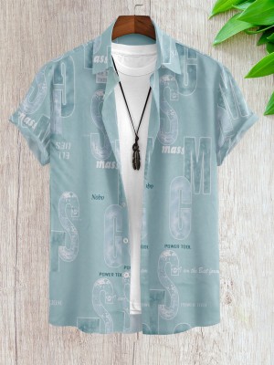 Le Pery Men Printed Casual Light Blue, White Shirt