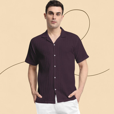 A Vebnor Men Self Design, Solid Casual Purple Shirt