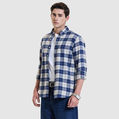 Snitch Men Checkered Casual Dark Blue Shirt