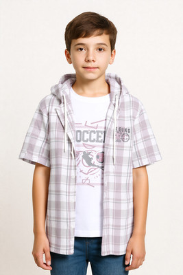 CAVIO Boys Checkered Casual Pink Shirt