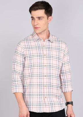 WROGN Men Checkered Casual Pink Shirt