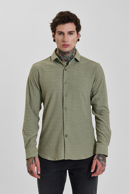 Snitch Men Self Design Casual Green Shirt