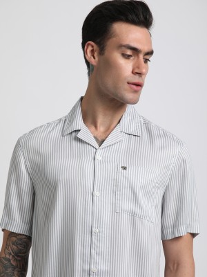 THE BEAR HOUSE Men Striped Casual Grey Shirt