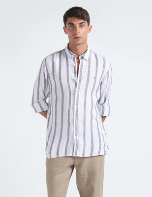 TOMMY HILFIGER Men Striped Casual Blue Shirt