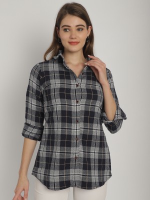 Aarsha Women Checkered Casual White, Black Shirt