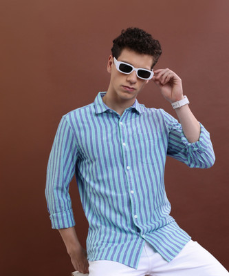HIGHLANDER Men Striped Casual Light Blue, Blue Shirt