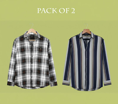 PROBIZ Men Checkered Casual Multicolor Shirt(Pack of 2)