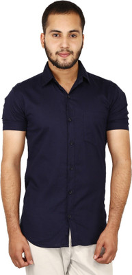 Unistrieet Men Self Design Casual Dark Blue Shirt