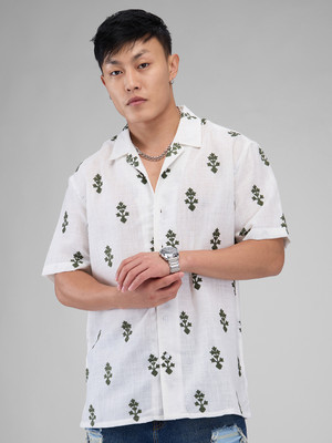 VASTRADO Men Embroidered Casual White Shirt