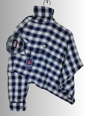 VK WINTER WEAR Men Checkered Casual Dark Blue, White Shirt