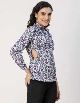 moomaya Women Printed Casual White, Dark Blue, Maroon Shirt