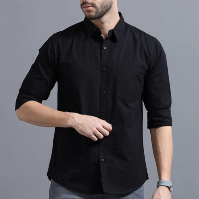 snindustries Men Solid Casual Black Shirt