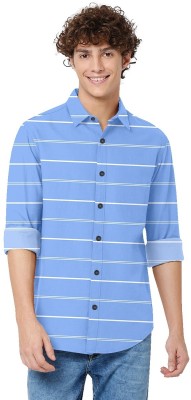 HASINI Fashion Men Striped Casual Light Blue Shirt