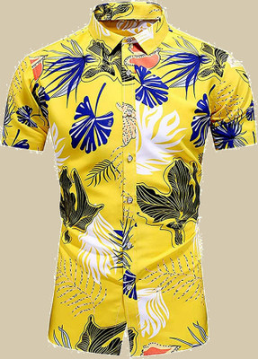 V21 Men Floral Print Casual Yellow Shirt