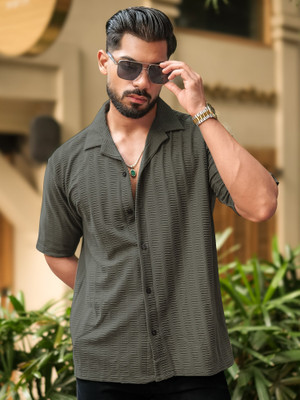 MANIAC Men Solid Casual Grey Shirt