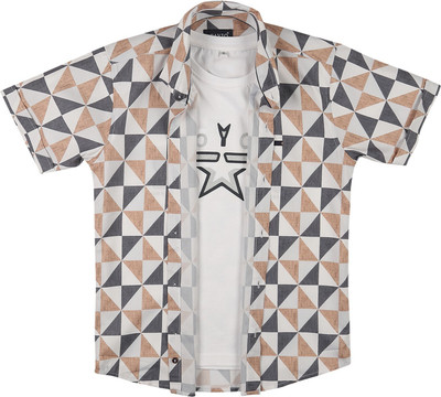 CAVIO Boys Printed Casual Beige Shirt(Pack of 2)