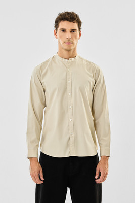 Snitch Men Solid, Self Design Casual Beige Shirt