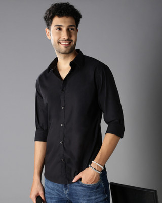 British Club Men Solid Casual Black Shirt