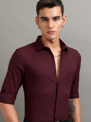 HIGHLANDER Men Solid Casual Maroon Shirt
