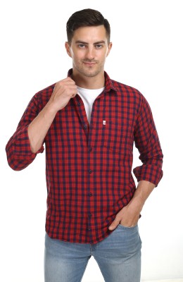 Marc Laurent Men Checkered Casual Dark Blue, Red Shirt