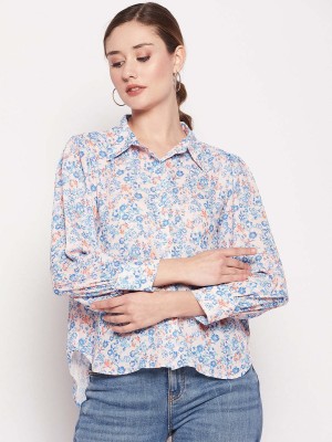 MADAME Women Printed Casual Blue Shirt