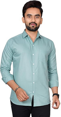 Wristy Men Solid Casual Light Green Shirt