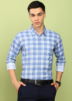 FUBAR Men Checkered Formal Light Green Shirt