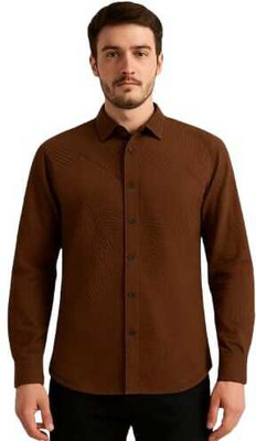 krishu Men Solid Casual Brown Shirt