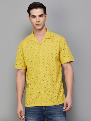 Forca by Lifestyle Men Printed Casual Yellow Shirt