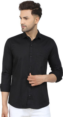 KR Enterprises Men Self Design Casual Black Shirt