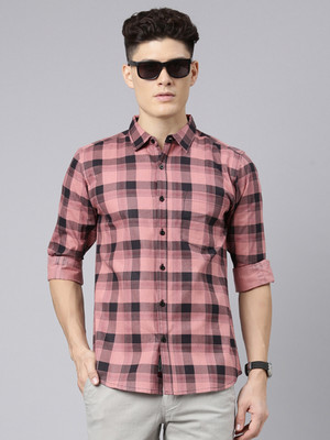 METRONAUT Men Checkered Casual Pink, Black Shirt