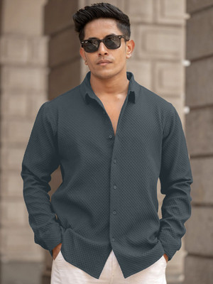 Cloth Factory Men Self Design Casual Grey Shirt