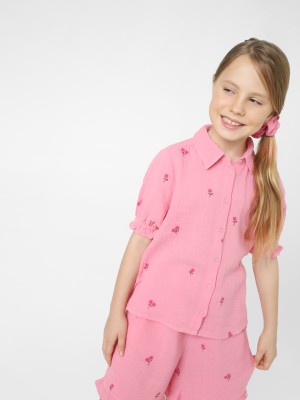 Kids Only Girls Embroidered Casual Pink Shirt