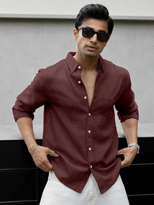 Yanthhi Men Solid Casual Maroon Shirt