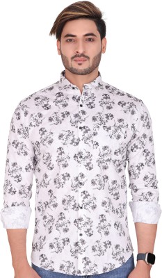 exraye Men Floral Print Casual Grey Shirt
