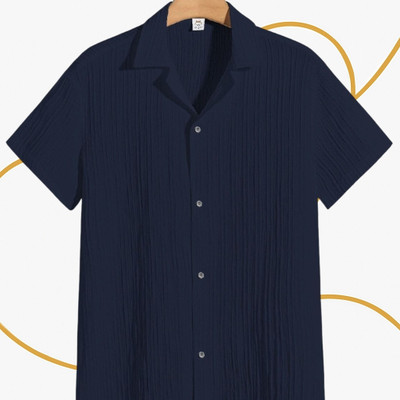 A Dearise Trend Men Self Design Casual Dark Blue Shirt
