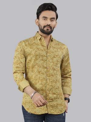 ISUEL FAB Men Printed Casual Gold Shirt