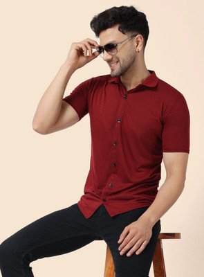 GEUM Men Solid Casual Maroon Shirt